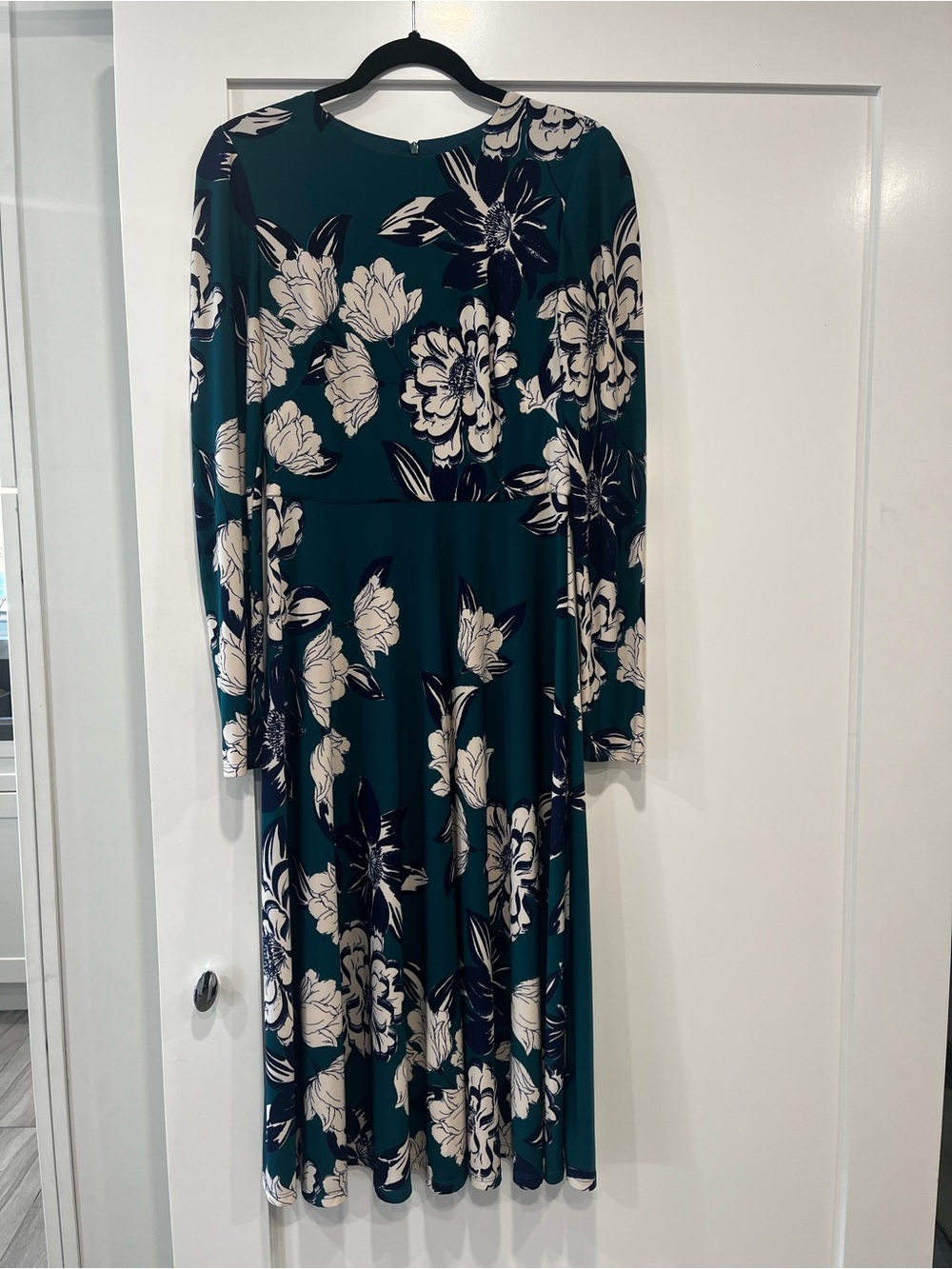 Eliza J Teal Green Floral Long Sleeve Midi Dress